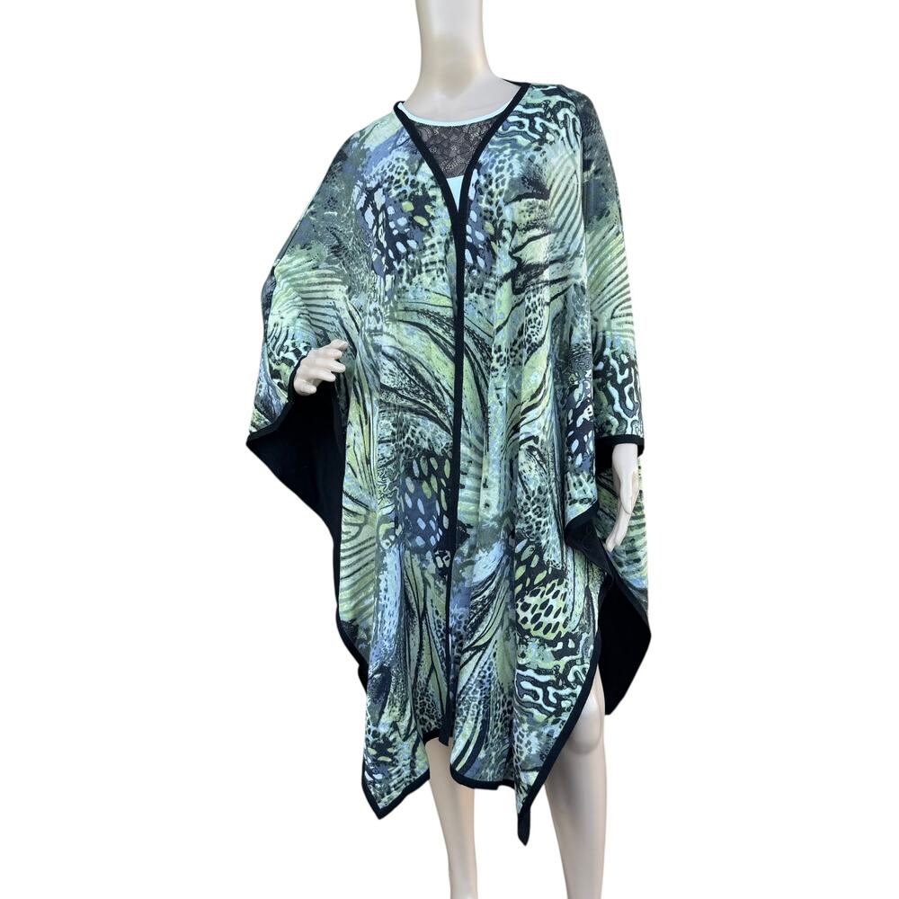 St. John OS Print Kimono Poncho Black Reversible-Style Tunic Oversize Cover Up
